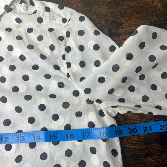J.Crew Women's XS White Black Polka Dot Sheer Pullover Collared Blouse Tunic - Picture 7 of 9
